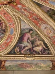 Alegoría de Volterra; al fondo, vista de Lucignano